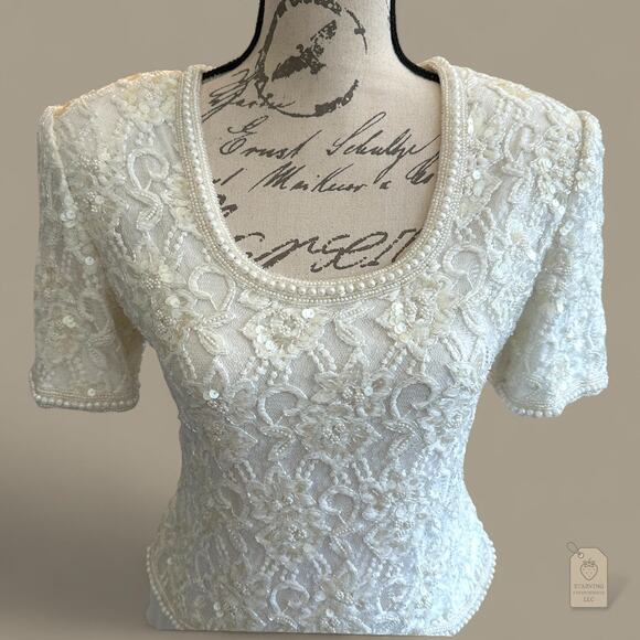 Vintage Brilliante by J.A. Ivory Beaded Sequin Formal Dress P/S - Picture 2 of 10